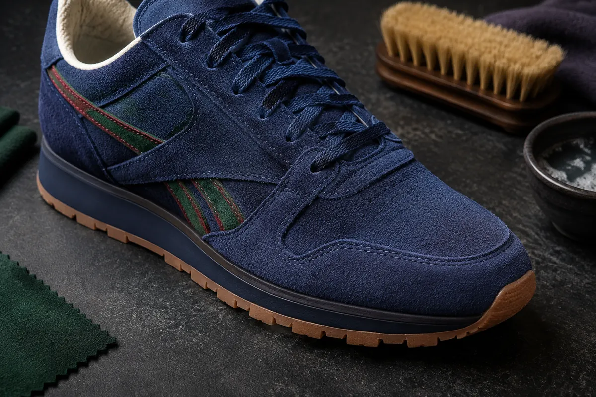 jak czyścić Reebok Club C 85 — zbliżenie materiałów, paneli i podeszwy