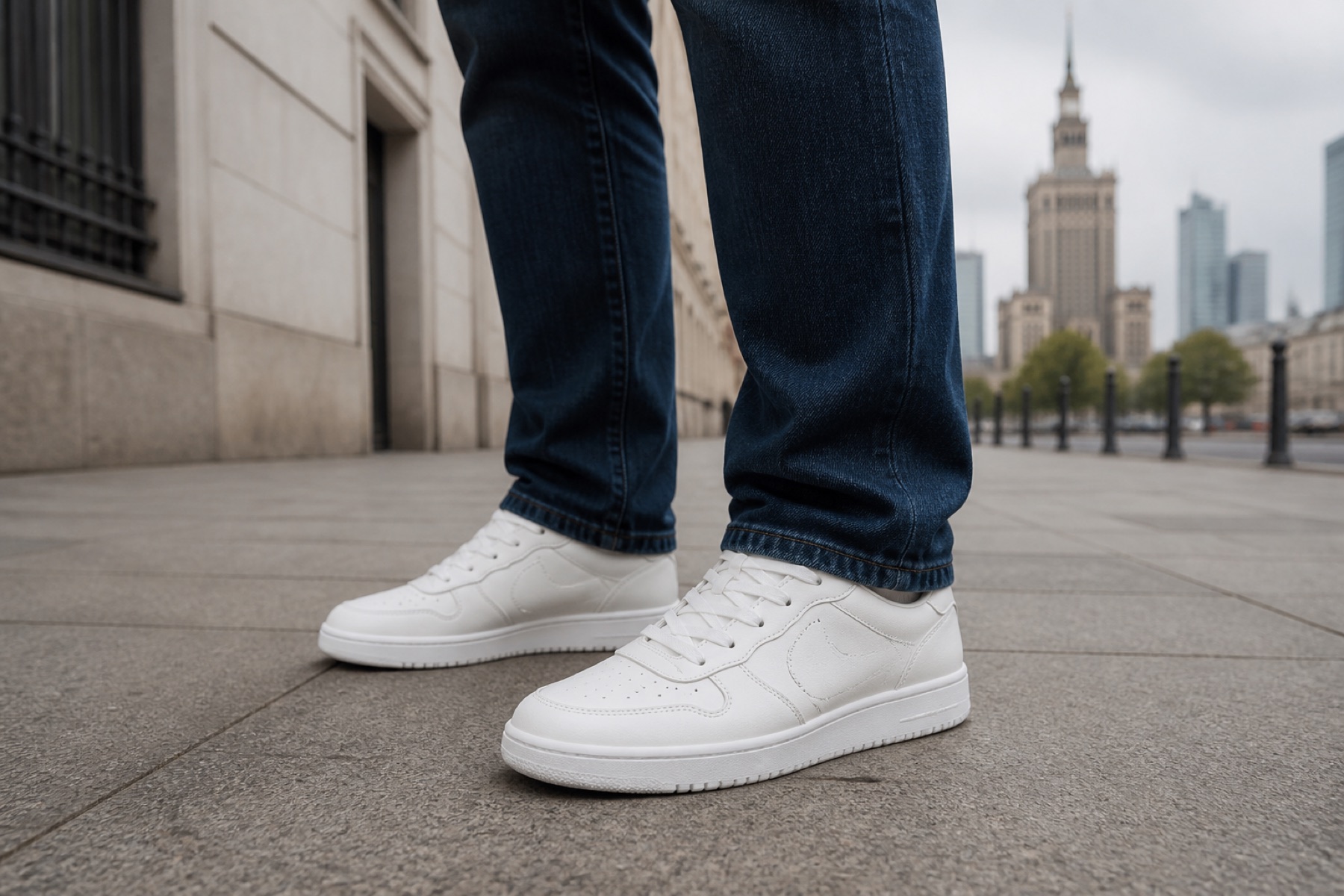 Techniczne retro runnery adidas w miejskiej stylizacji