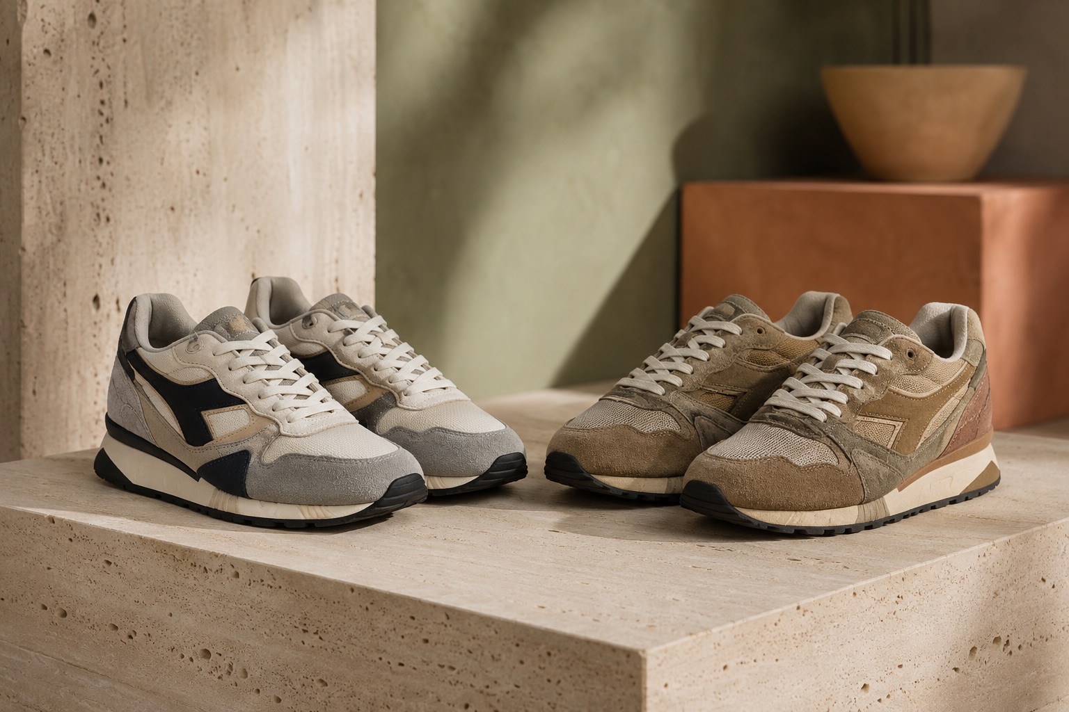 Porównanie smukłych i pełniejszych sneakersów retro running Diadora